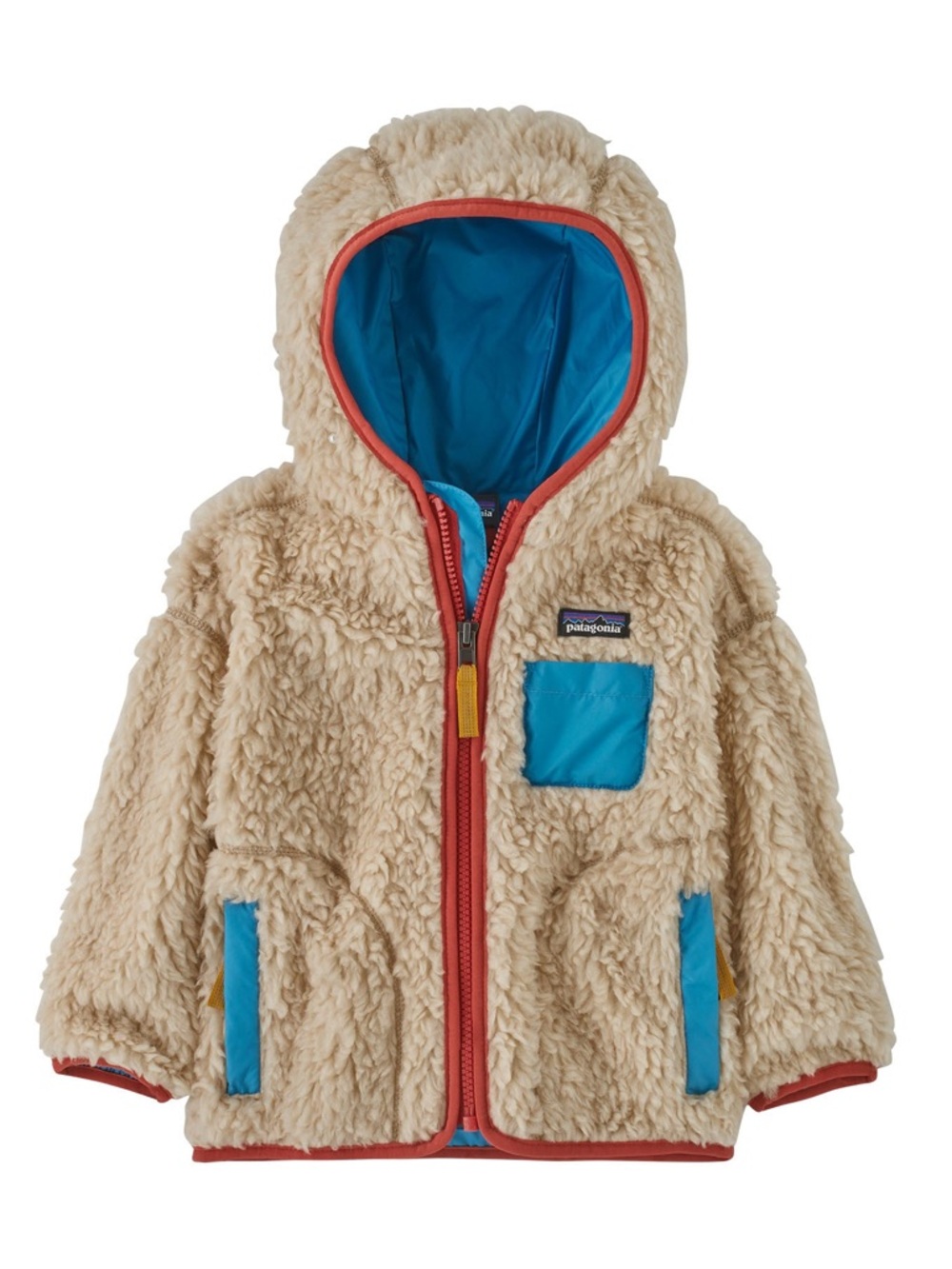 Patagonia Kids Cream Retro-X Baby Hoodie with Blue Trim